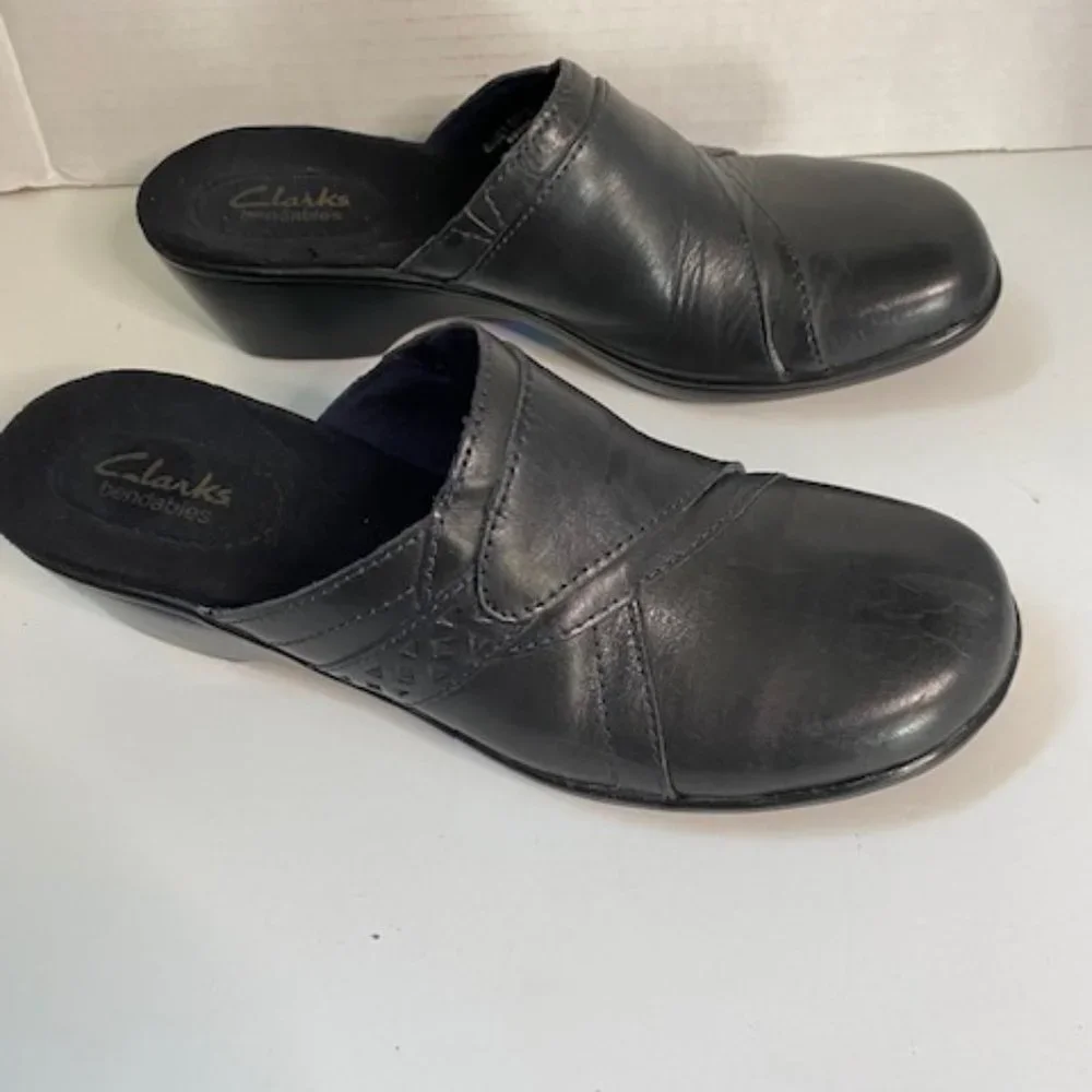 Clark’s Navy blue Leather wedge Mules Clogs, size 8.5N - Picture 3 of 8